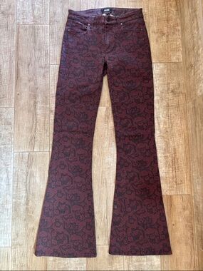 PAIGE Burgundy and Black Floral Flare Jeans